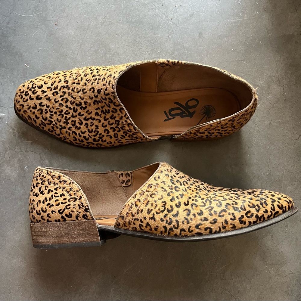 OTBT Leather Leopard-Print D'Orsay Flats in Tan and Black